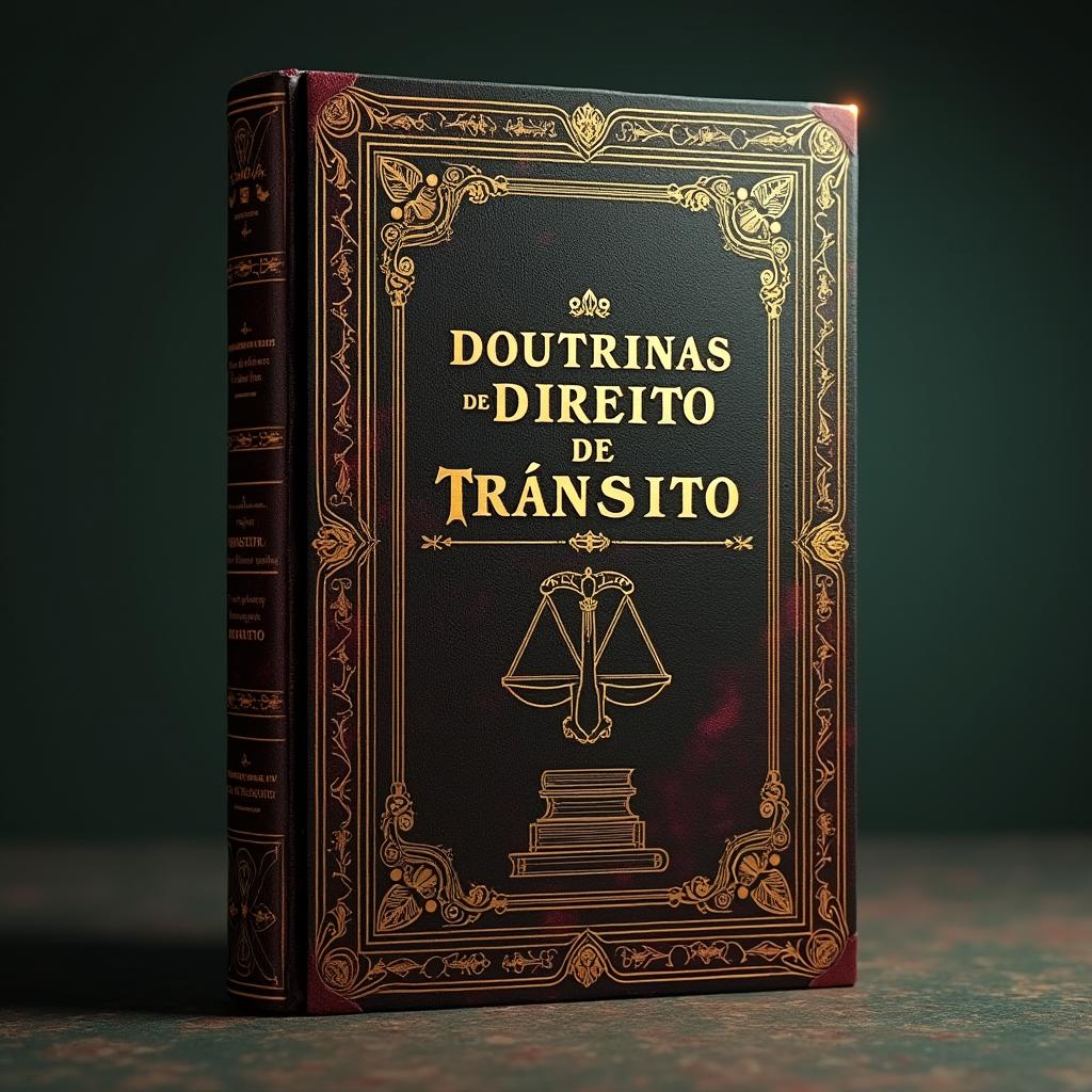 A vintage-style book cover design that features the title 'Doutrinas de Direito de Trânsito' prominently on the front