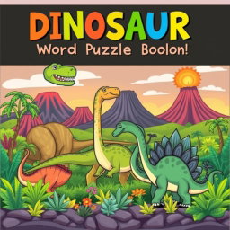 An exciting cover design for a 'Dinosaur Word Search Puzzle Book'