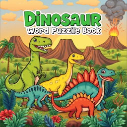 An exciting cover design for a 'Dinosaur Word Search Puzzle Book'