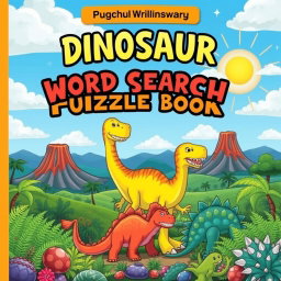A captivating cover design for a 'Dinosaur Word Search Puzzle Book'