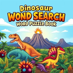 A captivating cover design for a 'Dinosaur Word Search Puzzle Book'