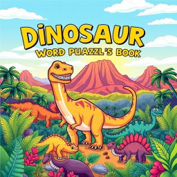A captivating cover design for a 'Dinosaur Word Search Puzzle Book'