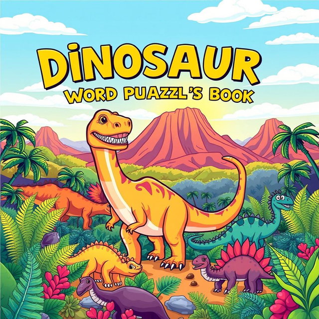 A captivating cover design for a 'Dinosaur Word Search Puzzle Book'