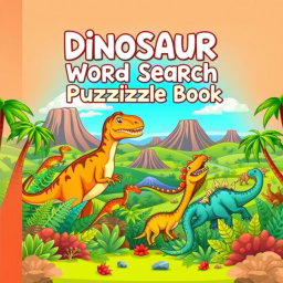 A captivating cover design for a 'Dinosaur Word Search Puzzle Book'