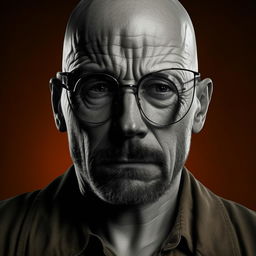 A detailed portrait of Walter White, the iconic character from Breaking Bad, with his signature glasses, bald head, and intense gaze.