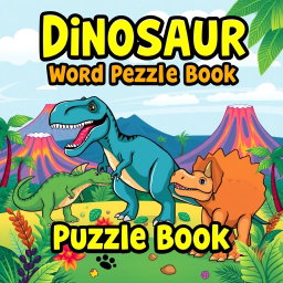 An eye-catching cover design for a 'Dinosaur Word Search Puzzle Book'
