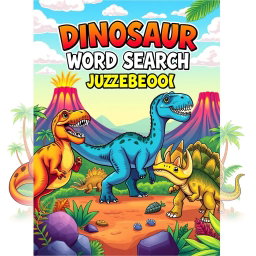 An eye-catching cover design for a 'Dinosaur Word Search Puzzle Book'