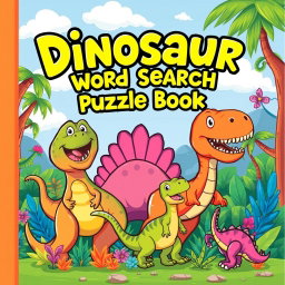 An engaging cover design for a 'Dinosaur Word Search Puzzle Book'