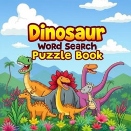 An engaging cover design for a 'Dinosaur Word Search Puzzle Book'