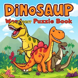 An engaging cover design for a 'Dinosaur Word Search Puzzle Book'