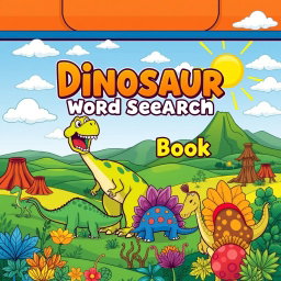 A captivating cover design for a 'Dinosaur Word Search Puzzle Book'