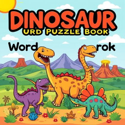 A captivating cover design for a 'Dinosaur Word Search Puzzle Book'