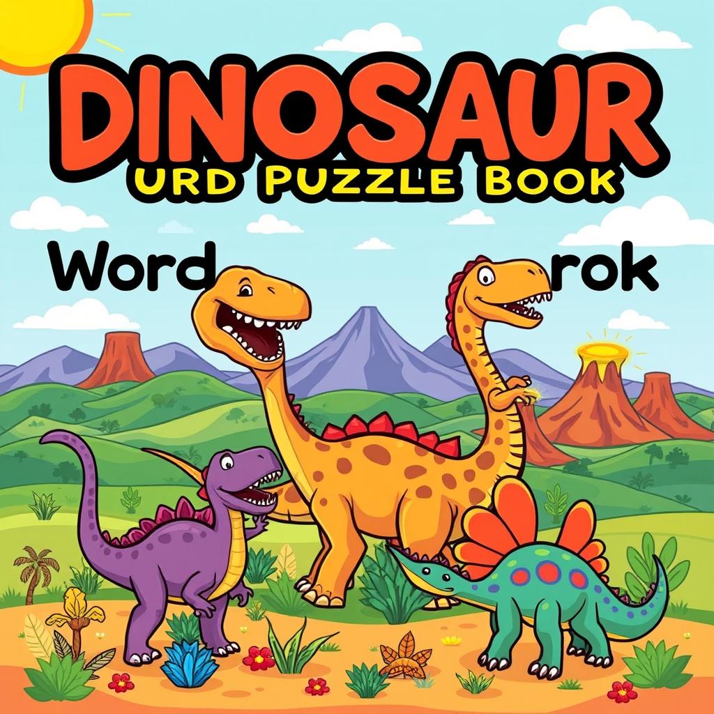 A captivating cover design for a 'Dinosaur Word Search Puzzle Book'