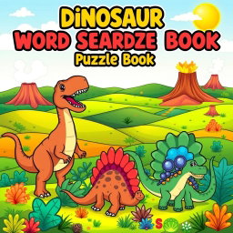 A captivating cover design for a 'Dinosaur Word Search Puzzle Book'