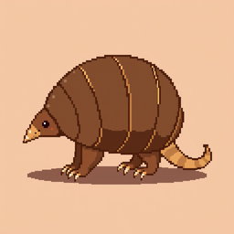 A 16x16 pixel art depiction of a 'tatu peba' (six-banded armadillo) shown in side view