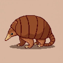 A 16x16 pixel art depiction of a 'tatu peba' (six-banded armadillo) shown in side view