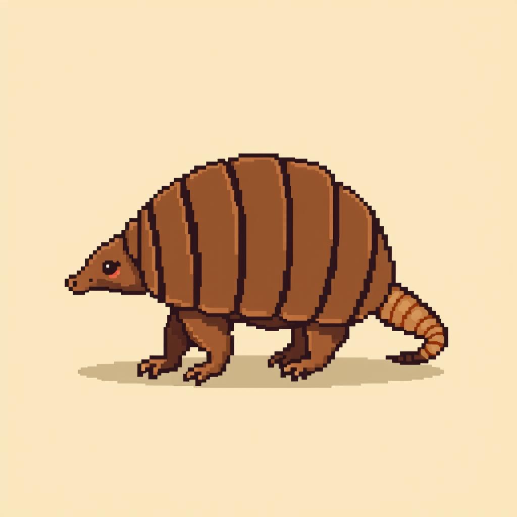 A 16x16 pixel art depiction of a 'tatu peba' (six-banded armadillo) shown in side view