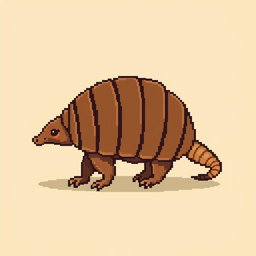 A 16x16 pixel art depiction of a 'tatu peba' (six-banded armadillo) shown in side view