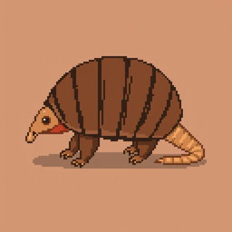 A 16x16 pixel art depiction of a 'tatu peba' (six-banded armadillo) shown in side view