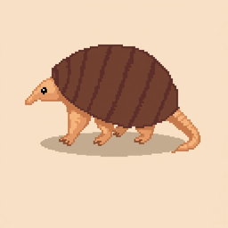 A 16x16 pixel art representation of a 'tatu peba' (six-banded armadillo) viewed from the side