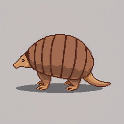 A 16x16 pixel art representation of a 'tatu peba' (six-banded armadillo) viewed from the side