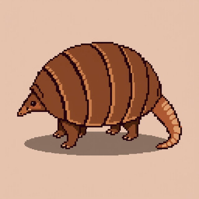A 16x16 pixel art representation of a 'tatu peba' (six-banded armadillo) viewed from the side