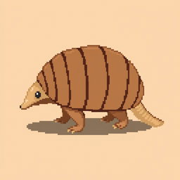 A 16x16 pixel art illustration of a 'tatu peba' (six-banded armadillo) presented in side view