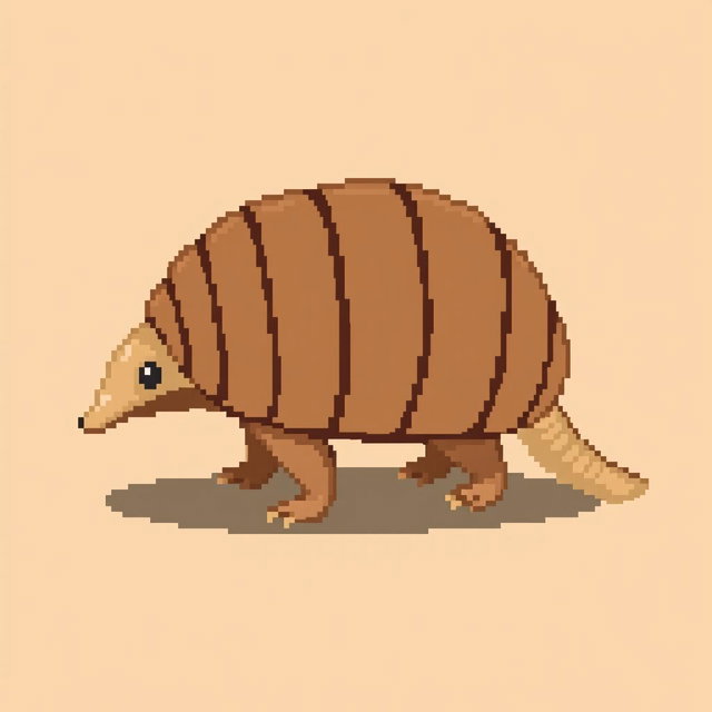 A 16x16 pixel art illustration of a 'tatu peba' (six-banded armadillo) presented in side view