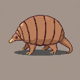 A 16x16 pixel art illustration of a 'tatu peba' (six-banded armadillo) presented in side view