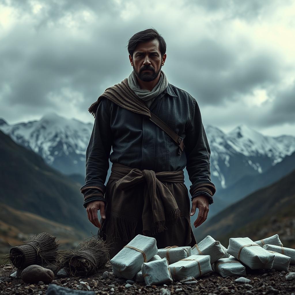 A dramatic and intense scene inspired by the film 'Altiplano', set in the rugged Andean mountains