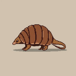 A 16x16 pixel art representation of a 'tatu peba' (six-banded armadillo) in a side view