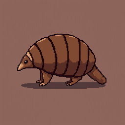 A 16x16 pixel art representation of a 'tatu peba' (six-banded armadillo) in a side view