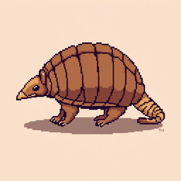 A 16x16 pixel art representation of a 'tatu peba' (six-banded armadillo) in a side view