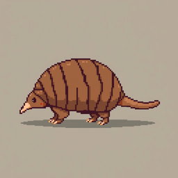A 16x16 pixel art depiction of a 'tatu peba' (six-banded armadillo) viewed from the side