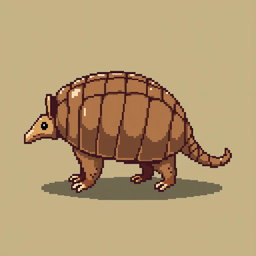 A 16x16 pixel art depiction of a 'tatu peba' (six-banded armadillo) viewed from the side