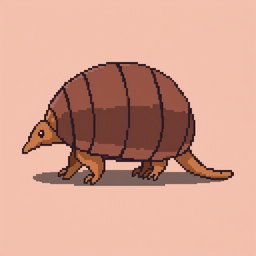 A 16x16 pixel art depiction of a 'tatu peba' (six-banded armadillo) viewed from the side