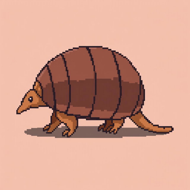 A 16x16 pixel art depiction of a 'tatu peba' (six-banded armadillo) viewed from the side