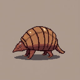 A 16x16 pixel art illustration of a 'tatu peba' (six-banded armadillo) shown in side view