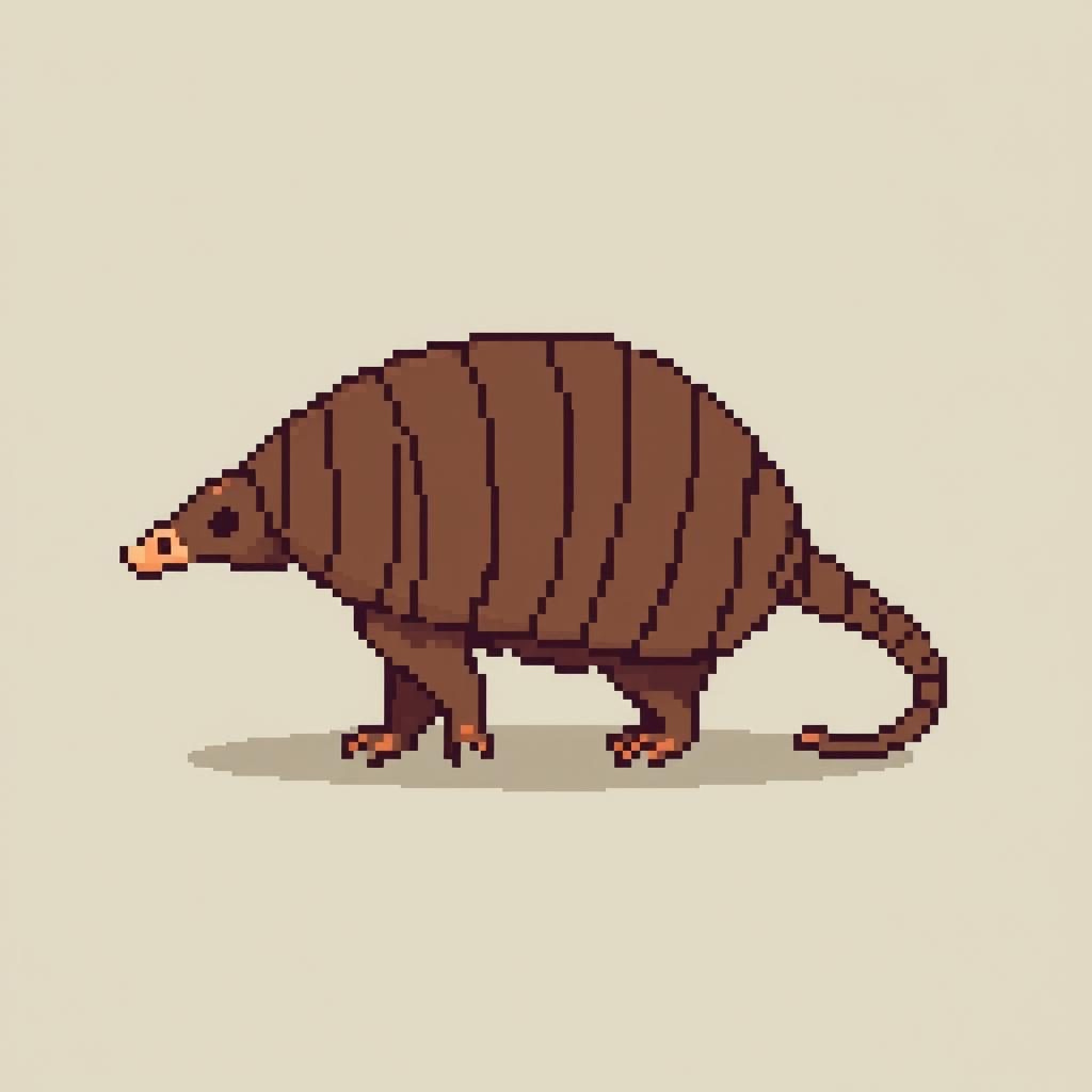 A 16x16 pixel art illustration of a 'tatu peba' (six-banded armadillo) shown in side view
