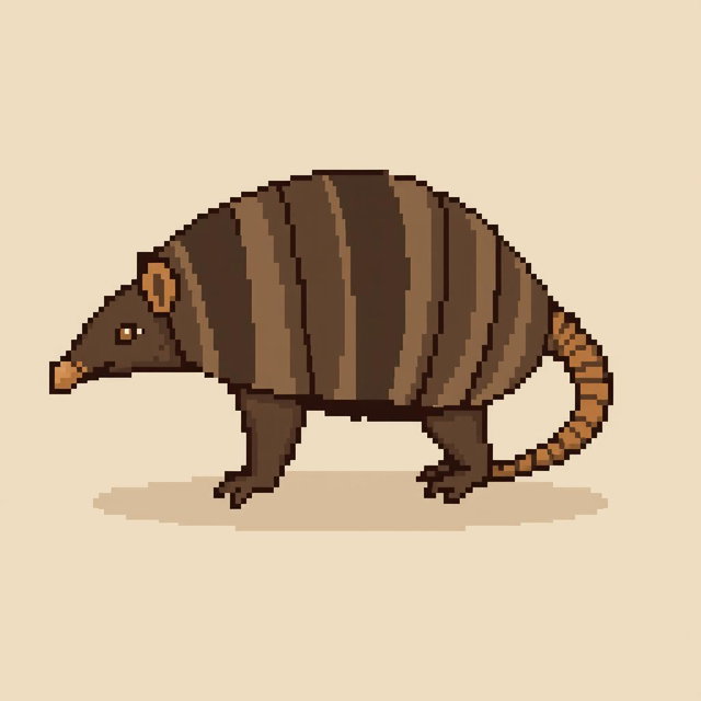A 16x16 pixel art illustration of a 'tatu peba' (six-banded armadillo) shown in side view