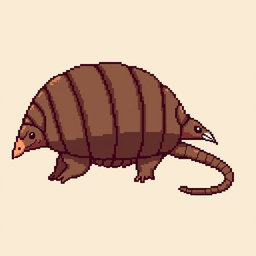 A 16x16 pixel art illustration of a 'tatu peba' (six-banded armadillo) in side view