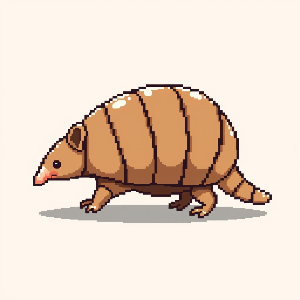 A 16x16 pixel art illustration of a 'tatu peba' (six-banded armadillo) in side view