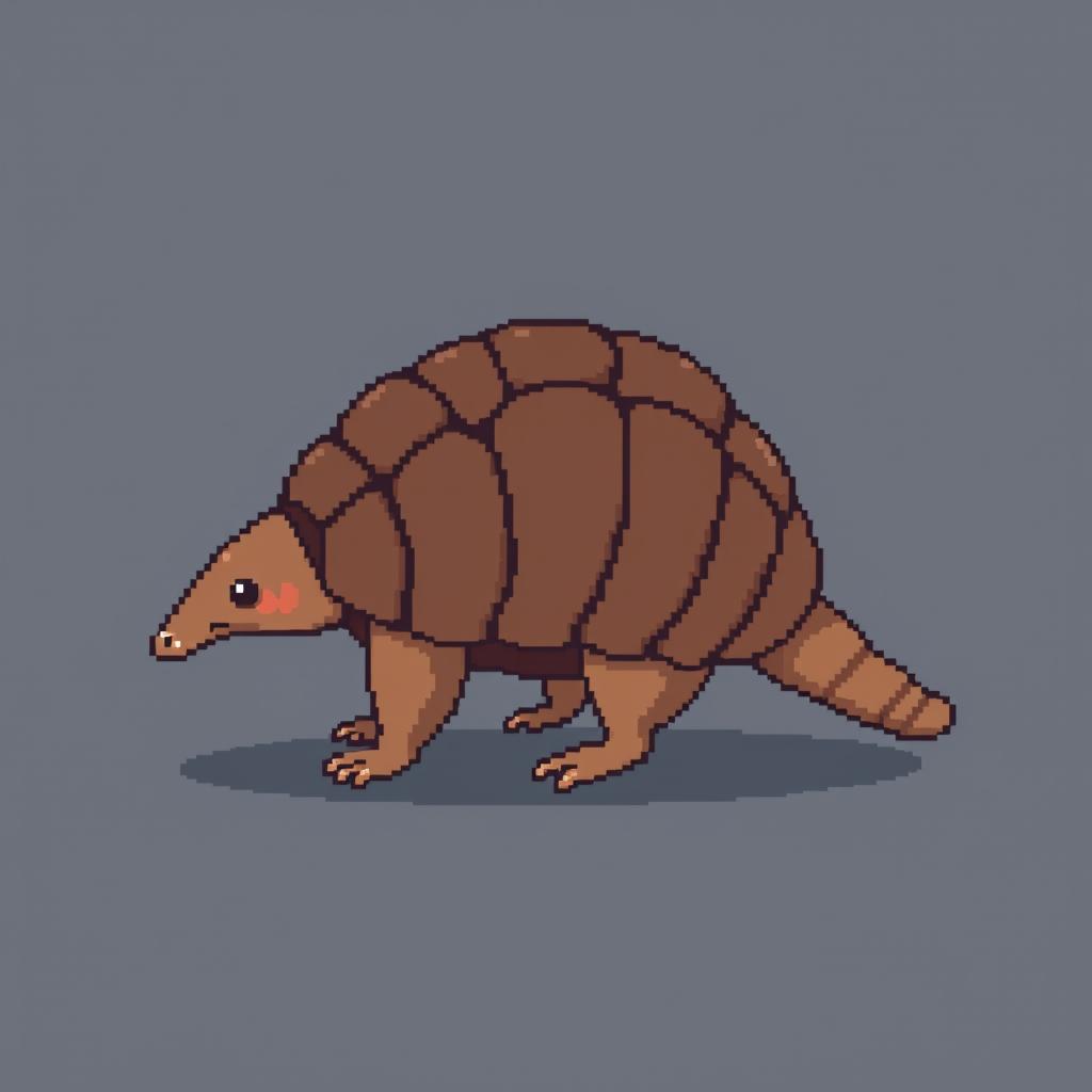 A 16x16 pixel art design of a 'tatu peba' (six-banded armadillo) illustrated in a side view