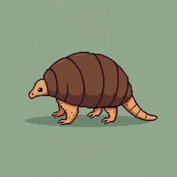 A 16x16 pixel art design of a 'tatu peba' (six-banded armadillo) illustrated in a side view