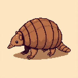 A 16x16 pixel art design of a 'tatu peba' (six-banded armadillo) illustrated in a side view