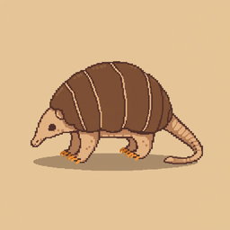 A 16x16 pixel art design of a 'tatu peba' (six-banded armadillo) illustrated in a side view