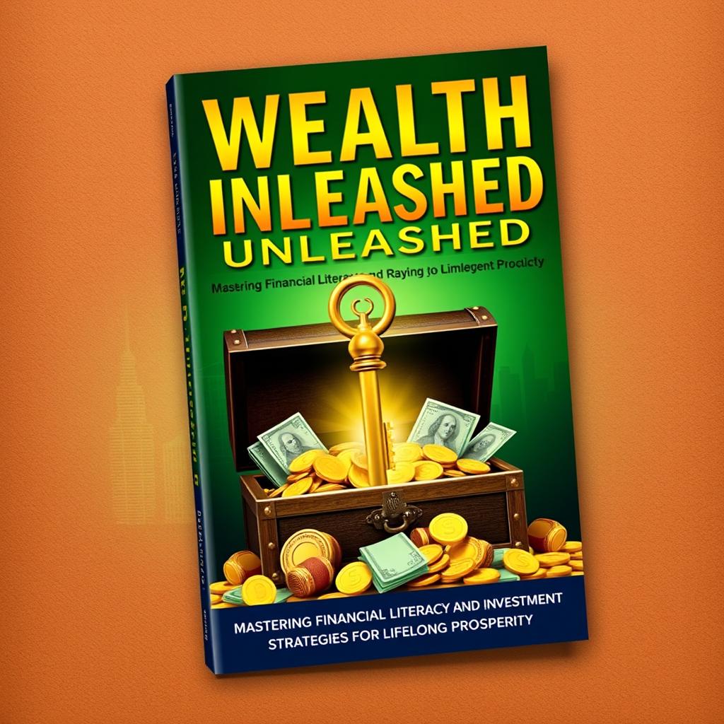 A visually striking e-book cover design for 'Wealth Unleashed: Mastering Financial Literacy and Investment Strategies for Lifelong Prosperity'