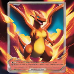 A stunningly designed Pokémon card featuring the legendary Charizard, ablaze with his fiery breath, set against a dramatic backdrop with vivid colors and artistic rendering.