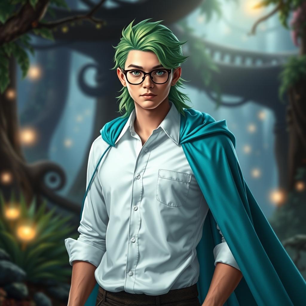 A male wizard prince standing confidently in a fantasy setting