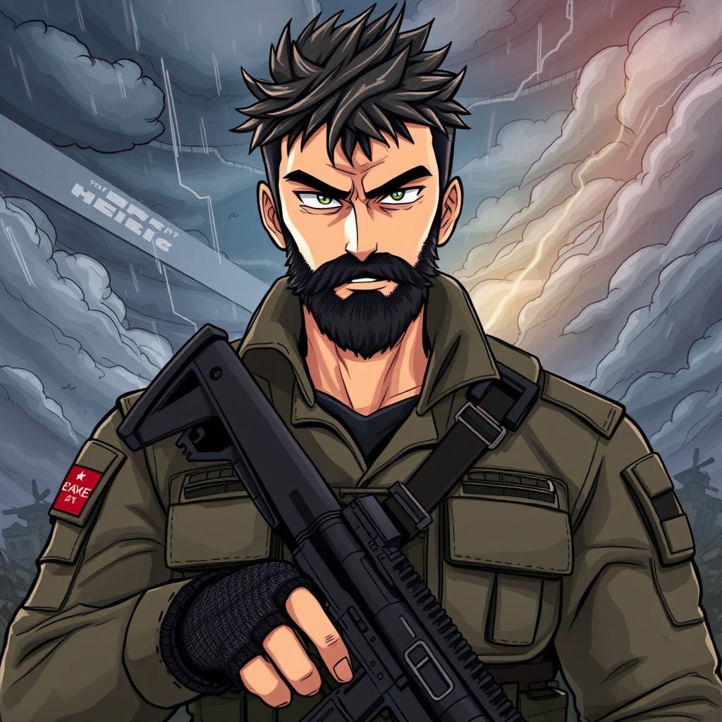 An anime-style illustration of a rugged male character inspired by Captain Price, featuring a strong and charismatic expression